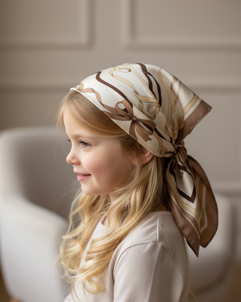 Little Girl Wearing Ribbons and Bows Headscarf - Side View